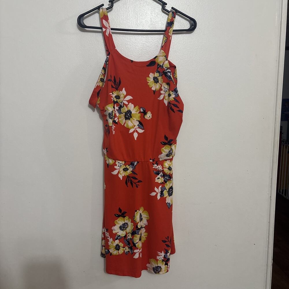 IZ Byer Floral Red/Beige Dress Size XXL Cold Shoulder Straps Low Back